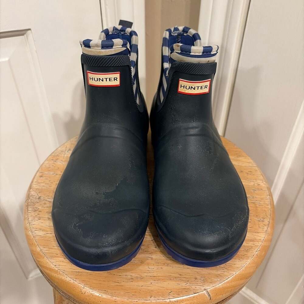 Hunter for Target Navy Blue Ladybug Print Striped Ankle Rain Boots Size 5